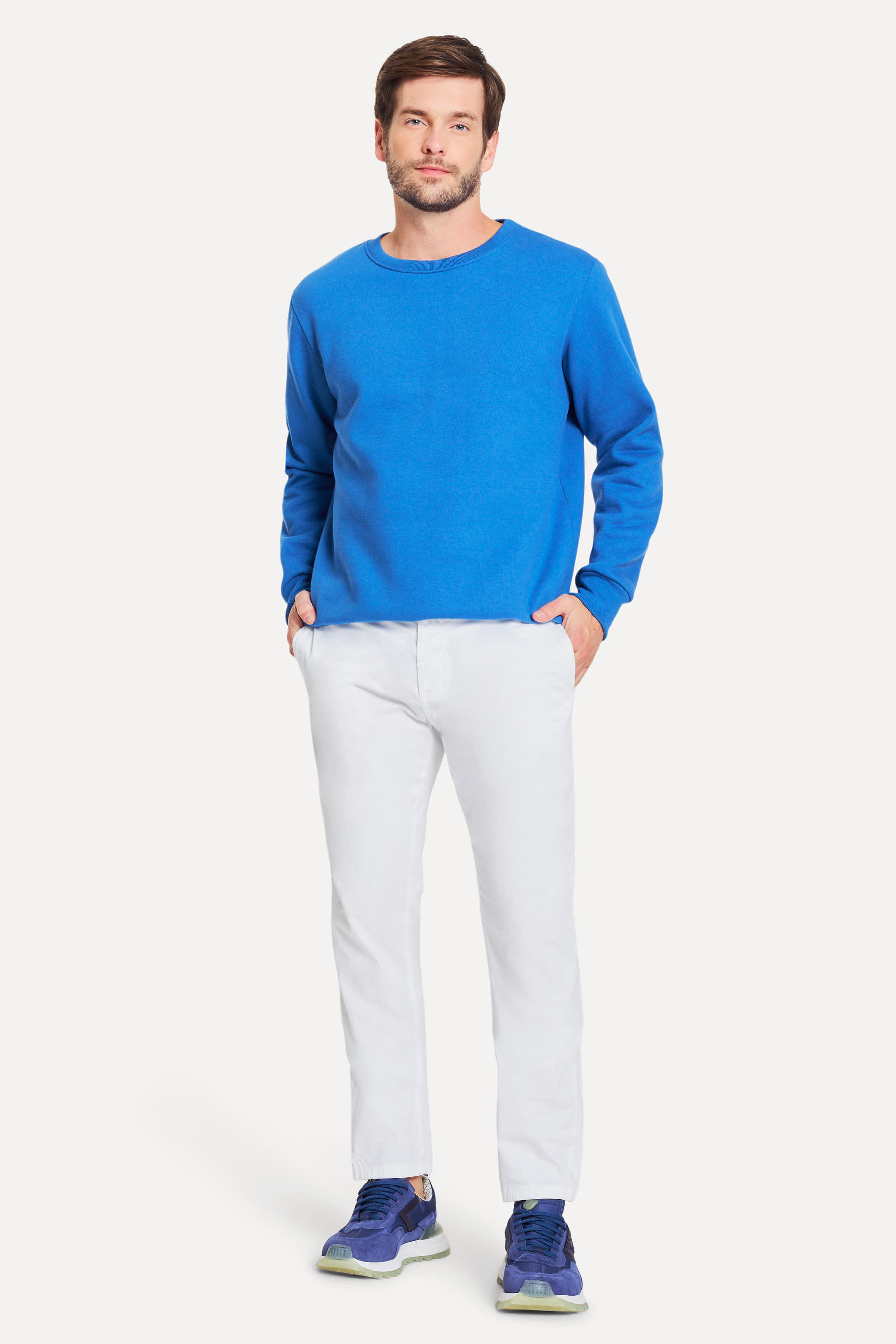 Calça Chino Reta Masculina Simples de Sarja