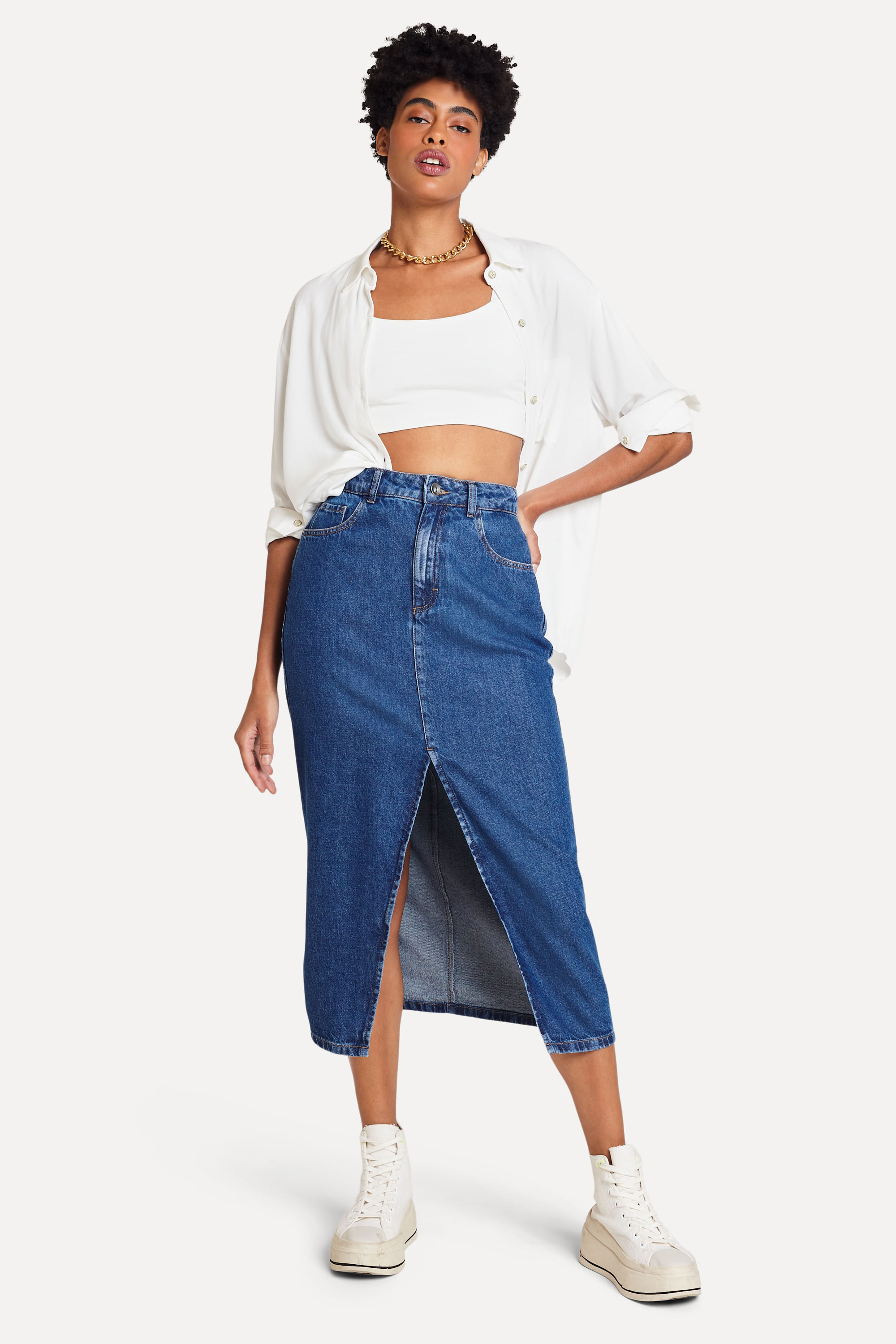 Saia Jeans Longa Com Tenis Denim Saia Jeans E Tenis Branco Mini