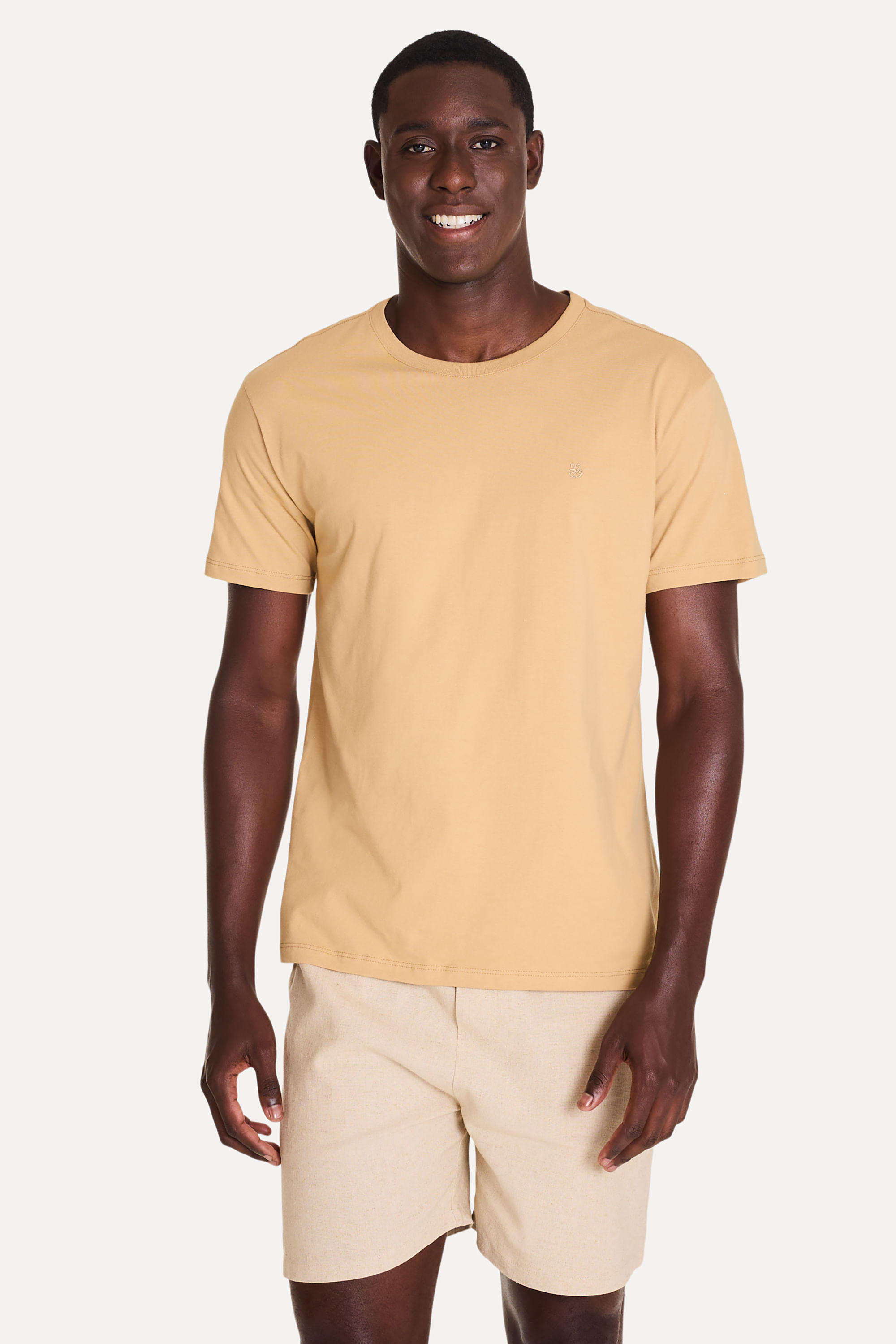 Camiseta-Basica-Masculina-Simples-Logo-Manga-Curta-Palha-PP-01