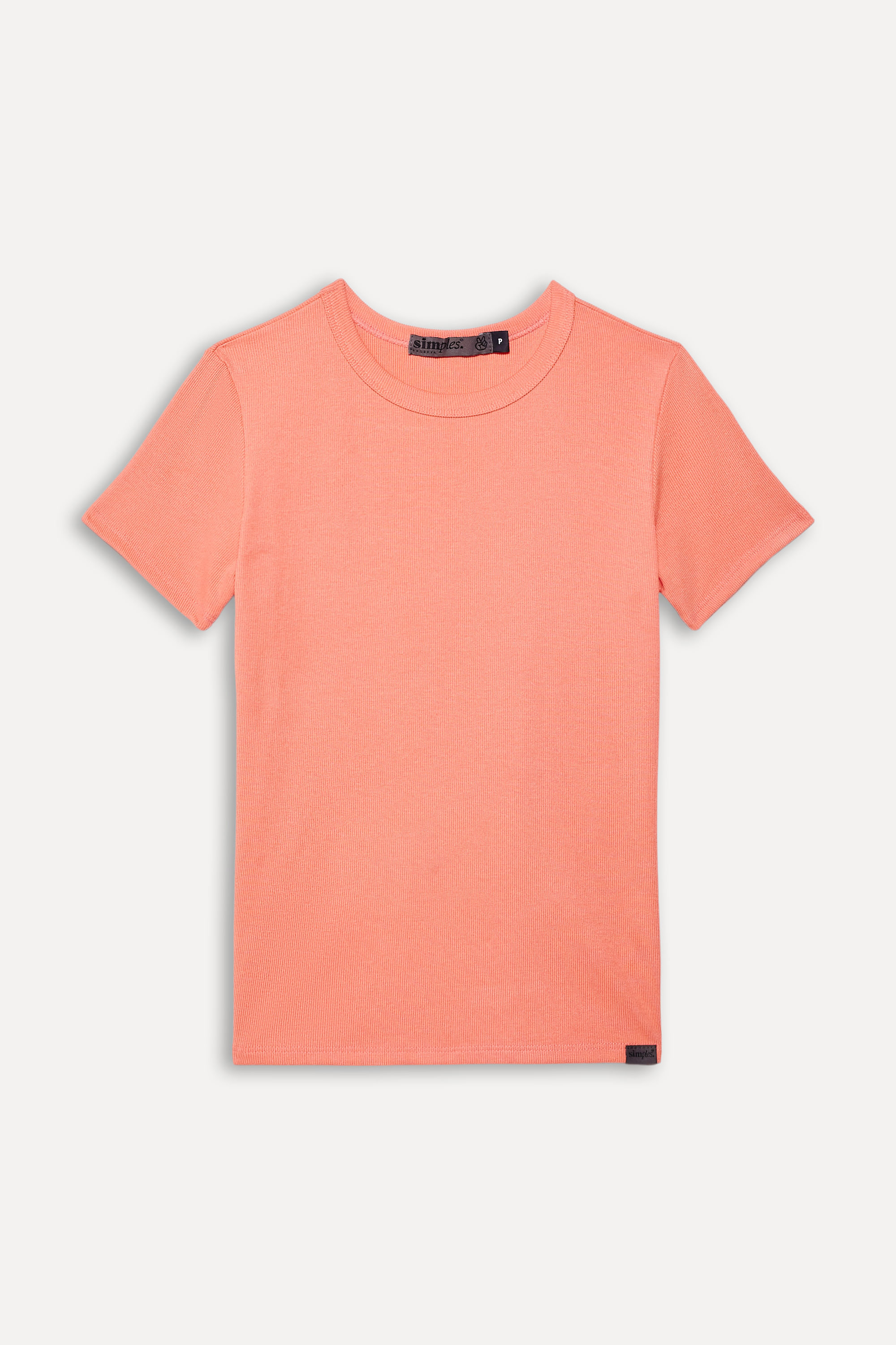 Camiseta-Basica-Femina-em-Malha-Rib-Manga-Curta-Coral-PP-06
