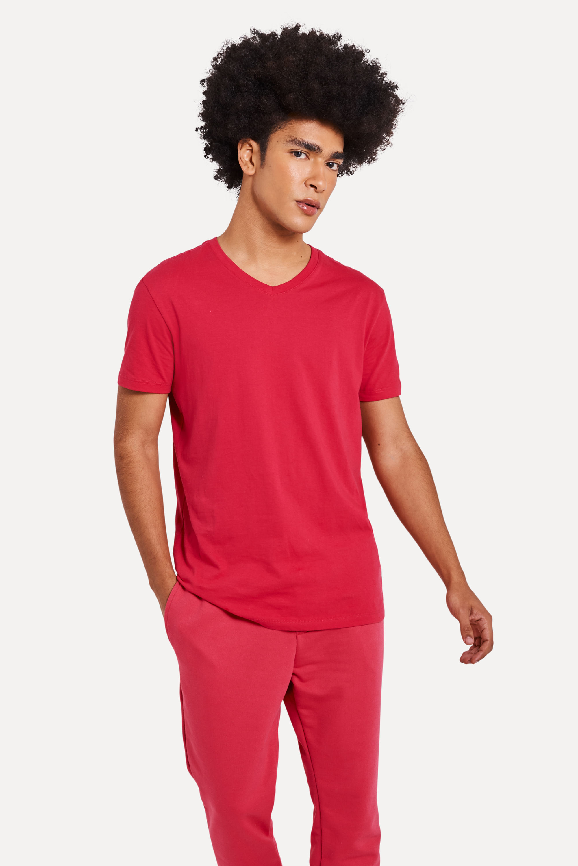 Camiseta-Basica-Masculina-Simples-Gola-V-Manga-Curta-Rosa-Pink-P-01