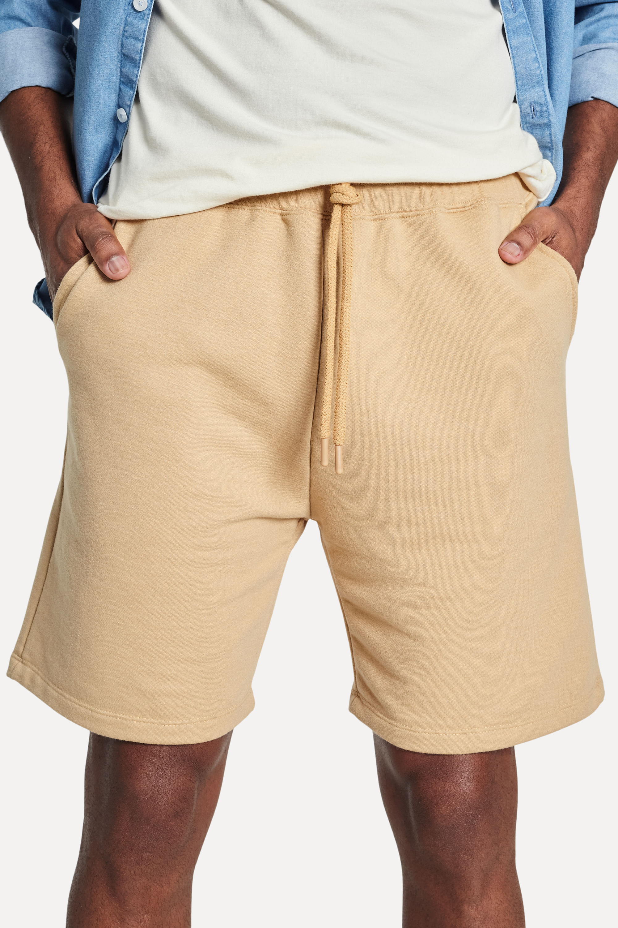 Bermuda-Moletom-Masculina-Simples-com-Elastico-Palha-PP-01